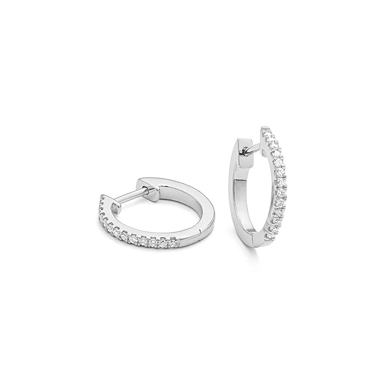 .20 carat total weight diamond huggie hoop earrings on white background – elegant fine jewelry featuring small hoop earrings encrusted with sparkling diamonds.