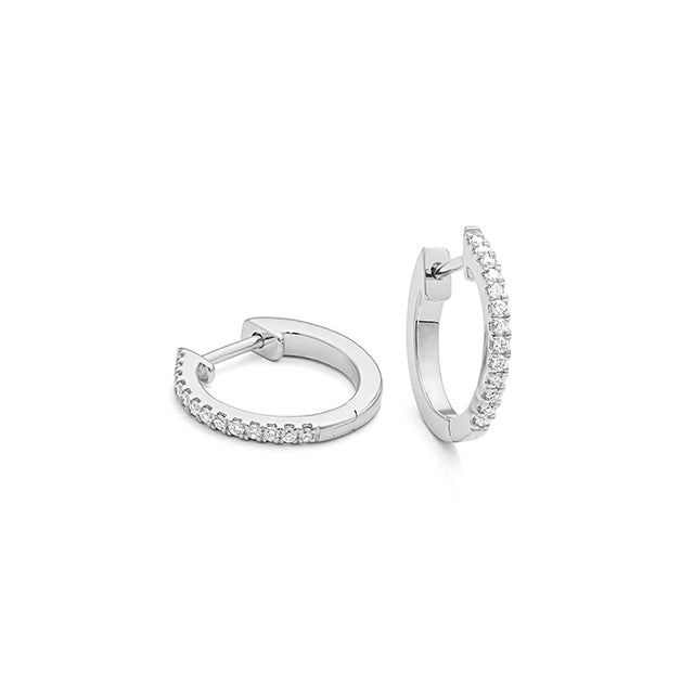 .20 carat total weight diamond huggie hoop earrings on white background – elegant fine jewelry featuring small hoop earrings encrusted with sparkling diamonds.