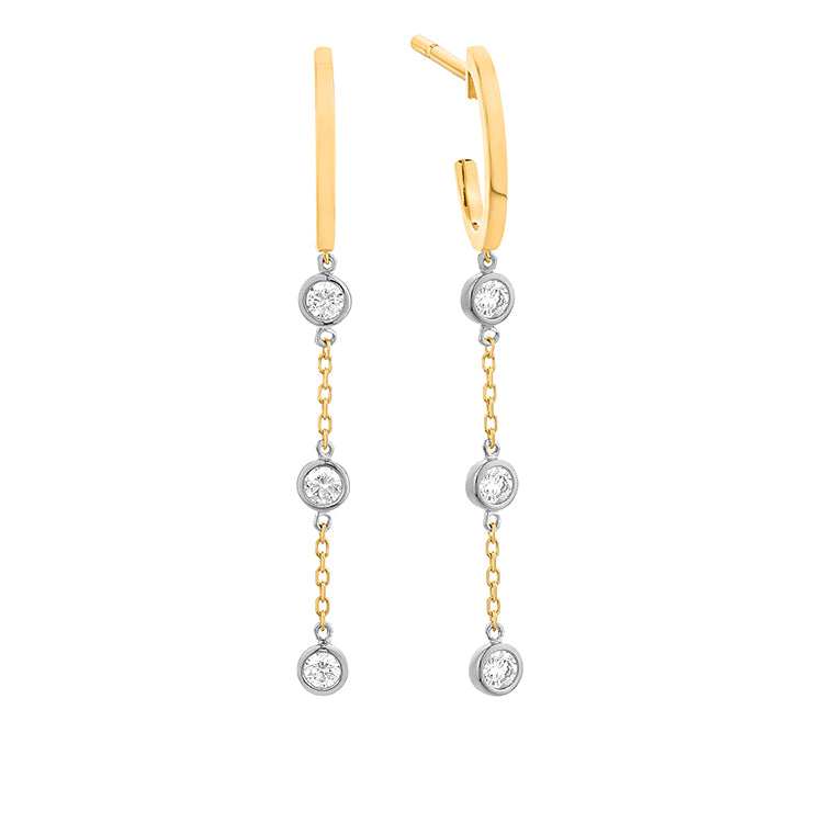 .24 carat total weight diamond two-tone dangle earrings on white background – elegant fine jewelry featuring dangling earrings with diamonds set in a mix of yellow and white gold.