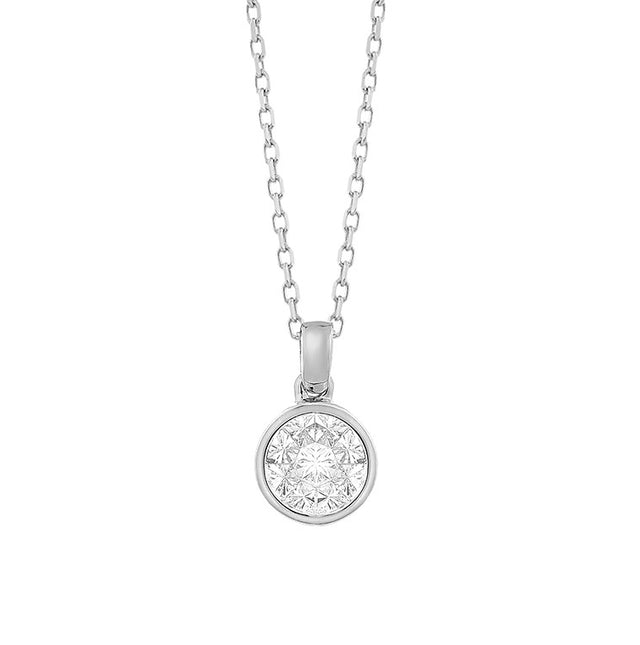 .40 carat total weight diamond cluster pendant on white background – elegant fine jewelry featuring a cluster of sparkling diamonds arranged in a floral-inspired design on a delicate chain.