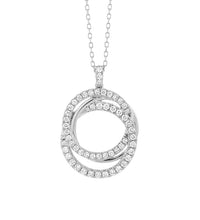 .50 carat diamond interlocking circle pendant on white background – elegant fine jewelry featuring two intertwined circles adorned with sparkling diamonds on a delicate chain.