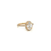 1.42 carat oval diamond halo ring on white background – elegant fine jewelry featuring a brilliant oval-cut center diamond surrounded by a halo of smaller diamonds in a timeless setting.