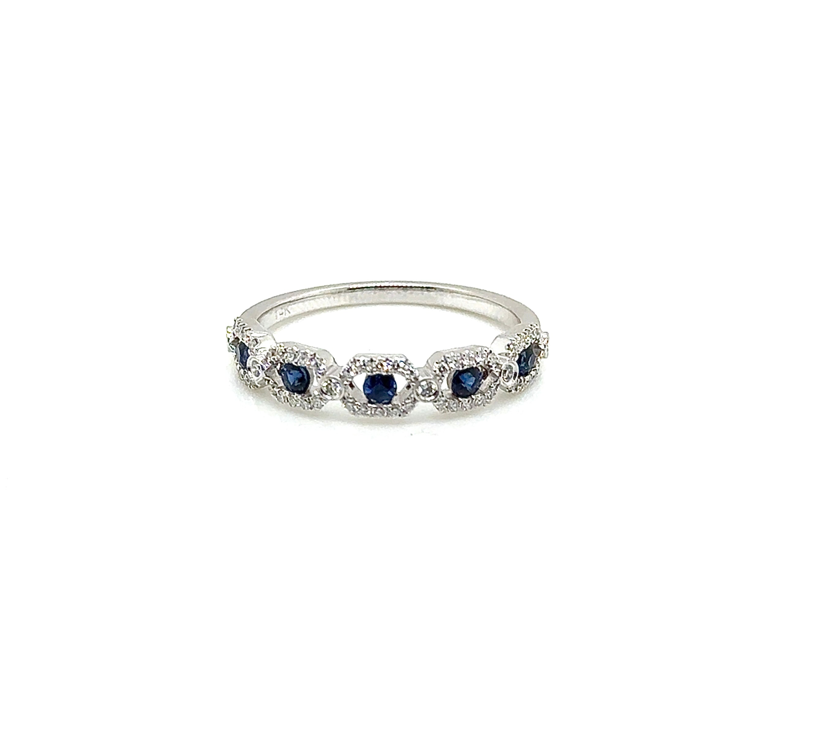 Sapphire & Diamond 14K White Gold Band
