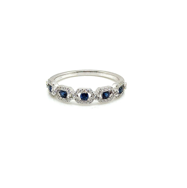 Sapphire & Diamond 14K White Gold Band