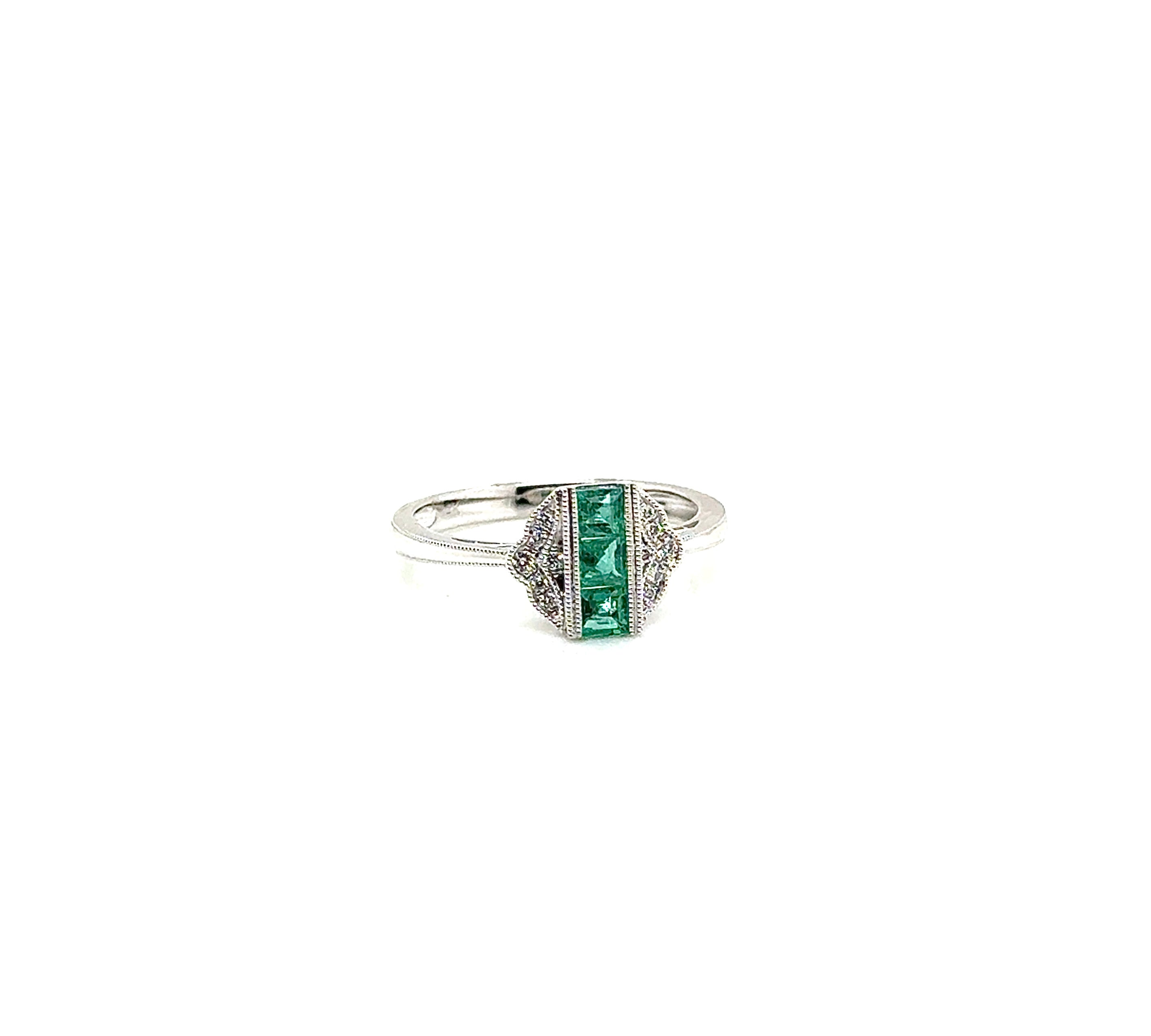 14K White Gold Emerald and Diamond Ring