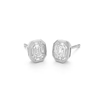 14K gold diamond geometric earrings on white background – modern fine jewelry featuring angular shapes accented with sparkling diamonds.