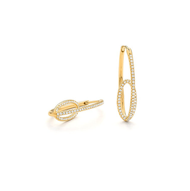 14K gold diamond statement earrings on white background – bold fine jewelry featuring large earrings encrusted with sparkling diamonds in an elegant design.