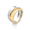 14K gold diamond two-tone statement ring on white background – bold fine jewelry featuring a mix of yellow and white gold with sparkling diamond accents.