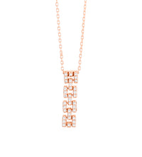 14K rose gold diamond Panthere necklace on white background – luxurious fine jewelry featuring a panther-inspired design adorned with sparkling diamonds in rose gold.