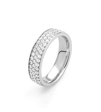 14K white gold diamond pave eternity ring on white background – elegant fine jewelry featuring a continuous row of sparkling diamonds set in a white gold band.