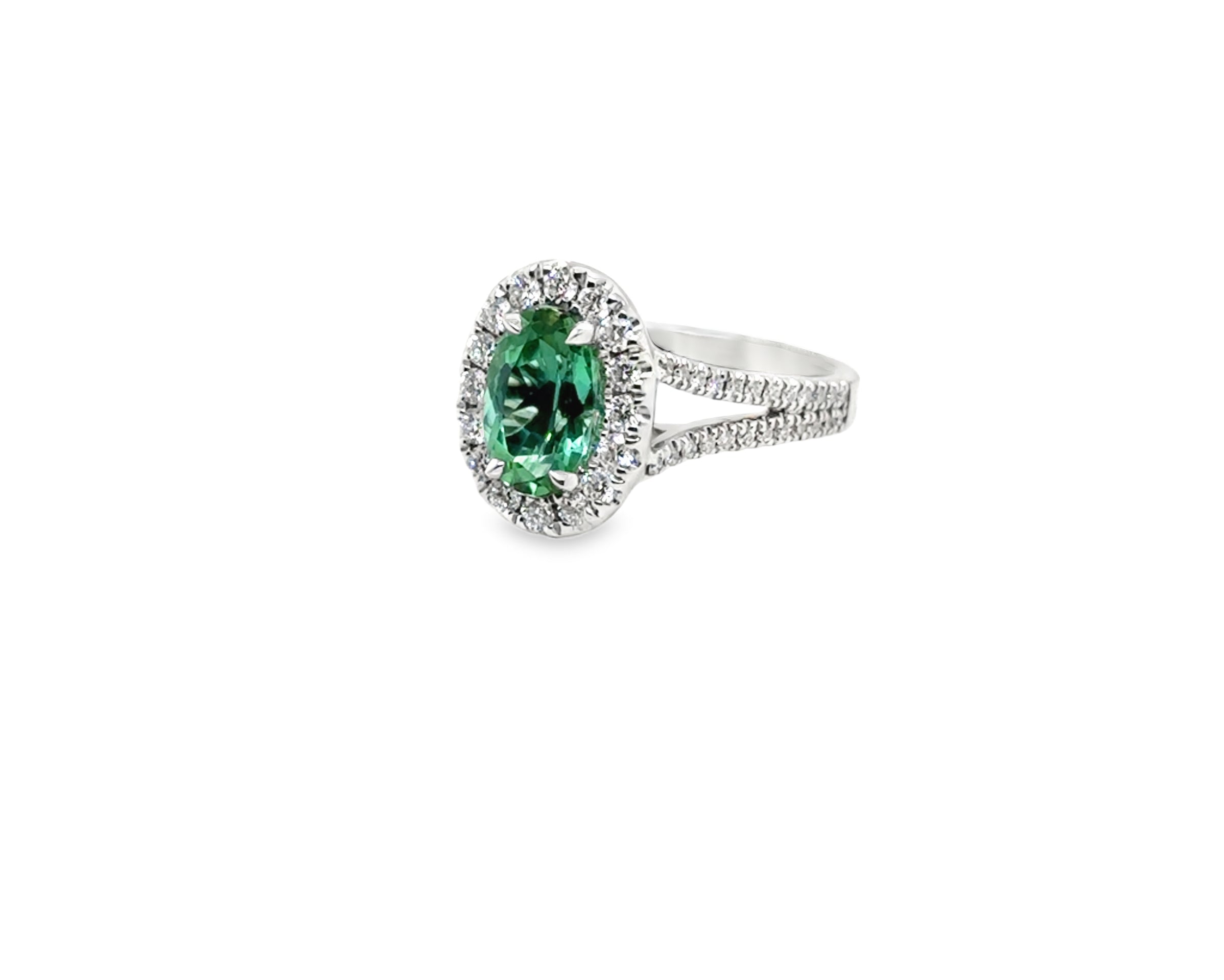 Green Tourmaline & Diamond Halo Ring