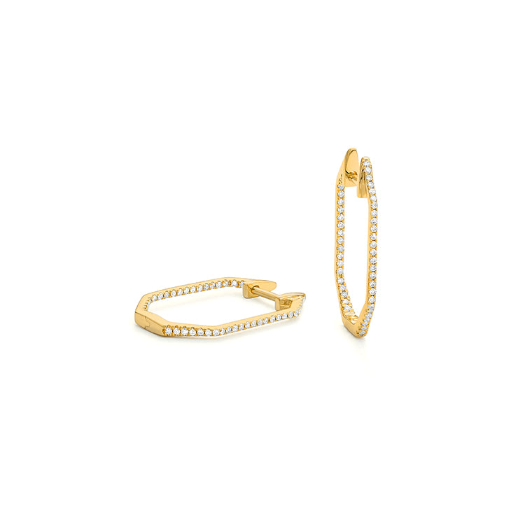 Diamond Halo Geometric Hoop Earrings