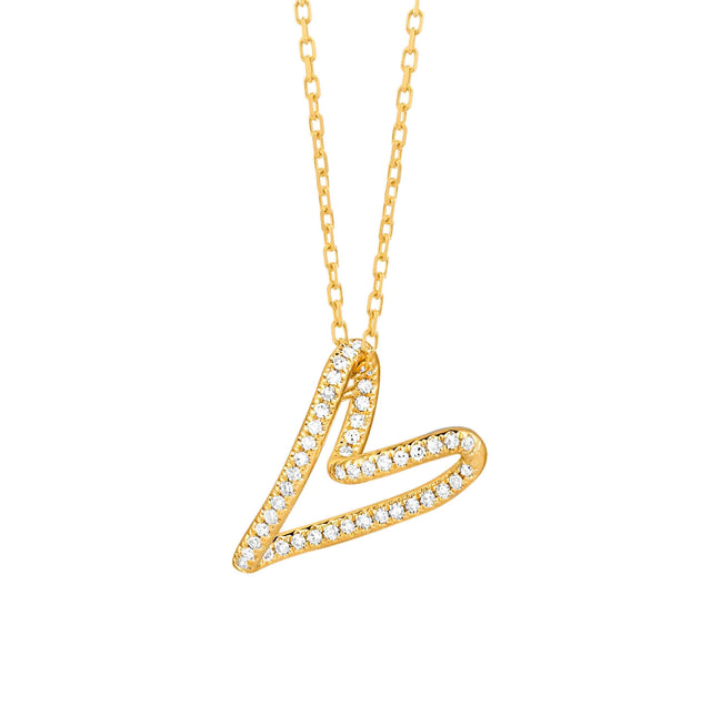 Diamond Heart Necklace, 14K Gold