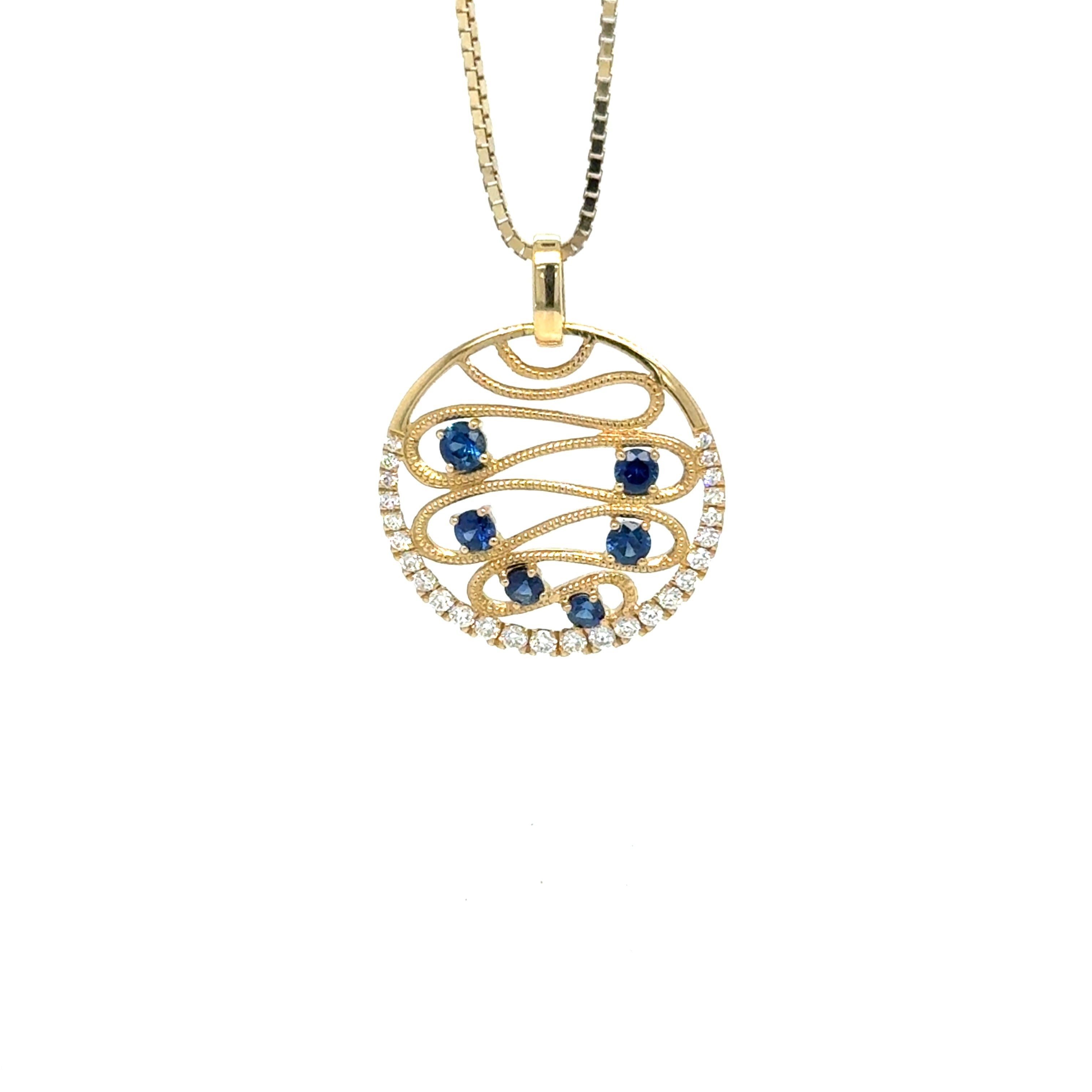 Sapphire & Diamond Swirl Pendant
