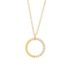 Diamond circle pendant in 14K gold on white background – elegant fine jewelry featuring a circular pendant adorned with sparkling diamonds set in yellow gold.