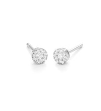 Diamond cluster stud earrings on white background – elegant fine jewelry featuring multiple sparkling diamonds arranged in a clustered design.