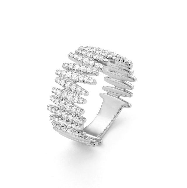 Edgy diamond statement ring on white background – bold fine jewelry featuring a modern design with sparkling diamonds for a standout look.