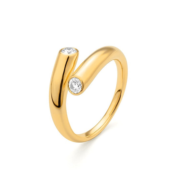 Unique design diamond statement ring on white background – fine jewelry featuring an innovative and artistic setting with sparkling diamonds.
