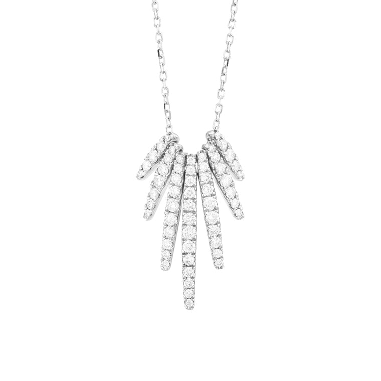 White gold diamond starburst pendant on white background – elegant fine jewelry featuring a starburst design with sparkling diamonds set in white gold.